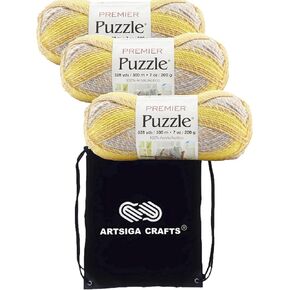 Premier Yarns Puzzle Jigsaw 1050-02 (3-Skeins - Same Dye Lot) Chunky Bulky #5 100% Acrylic Yarn for Crocheting and Knitting - Bundle with 1 Artsiga Crafts Project Bag in Kuwait