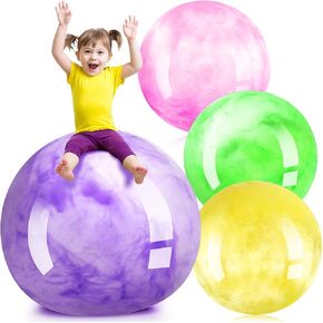 Meooeck 4 Pcs Inflatable Marbleized Big Bouncy Balls Large Rubber Ball Giant Inflatable Ball Inflatable Kickball Giant Beach Balls for Kids and Adult (Dreamy Color,27 Inch)