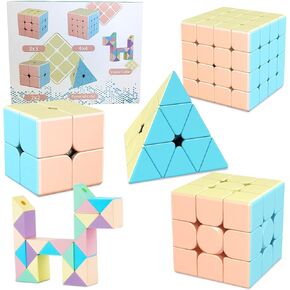 TUNJILOOL Speed Cube Set, 2x2 3x3 4x4 Pyramid Cube 24 Blocks Twisty Ruler Magic Snake Cube Smoothly Stickerless Puzzle Cube 5Pack(Multicolor)