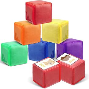 Yilloog 8 Pcs 3.15 Inch DIY Photo Pocket Dice for Classroom Large Clear Foam Dice Education Playing Game Cubes Set 6 Sided Stacking Blocks Teacher Teaching Cubes Toys for School (Multicolor)