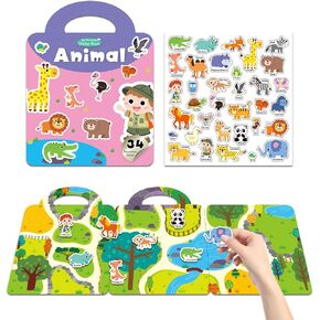 Reusable Sticker Books for Kids Ages 3-5, Toddler Sticker Book for Kids, Animas Sticker Books for Toddlers with 3D Restickable Puffy Stickers - FSC Certified