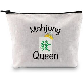 JXGZSO Mahjong Queen Makeup Bag Game Tiles Travel Storage Mahjong Board Game Zipper Purse Gift for Mahjong Lover