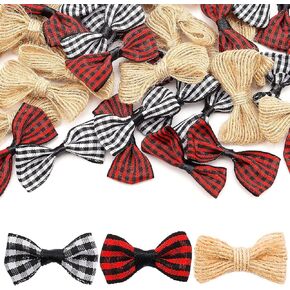 SAVITA 60 Pieces 1.96IN/5cm Small Christmas Burlap Buffalo Check Bows, Tartan Ribbon Hessian Bows Mini Plaid Ribbon Bows for Ornaments Crafting, Christmas Tree (Black&White, Black&Red, Flaxen) in Saudi Arabia