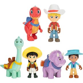 Dino Ranch 6-Figure Pack - Jon and Blitz, Min and Clover, Miguel and Tango - Three 3" Ranchers and Three 4" Dinos, Plus Fence Pieces - Toys for Kids Featuring Your Favorite Pre-Westoric Ranchers in Kuwait