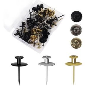 مسامير تعليق للصور، 40 قطعة، شماعات صور مزدوجة الراس خطافات بدبوس ضغط، ادوات تعليق الصور للمنزل والمكتب وديكورات الصور (اسود، ذهبي، فضي) in Kuwait