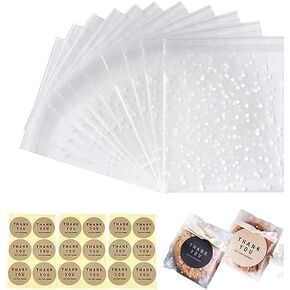 100pcs Self Sealing Cookie Bags,Polka Dot Cellophane Bags with Thank You Stickers (4"x4") in Saudi Arabia