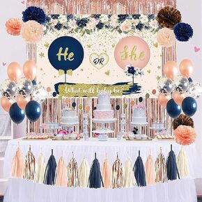 Beauty or Beats Gender Reveal Decorations- Gender Reveal Backdrop Blue and Pink Balloons for Hip Hop 80s 90s Baby Shower Party Supplies