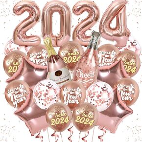 بالونات رأس السنة الجديدة 2024، مجموعة بالونات بلون ذهبي وردي 2024، لوازم حفلات رأس السنة الجديدة مع بالونات ذهبية وردية لتزيين حفلات رأس السنة الجديدة in Kuwait