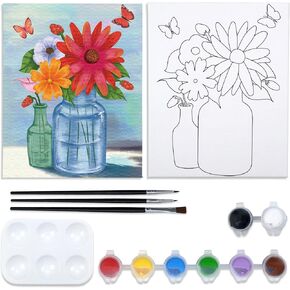 Paint and Sip Canvas Painting Kit Pre Drawn Canvas for Painting for Adults Stretched Canvas Floral Butterfly Spring Painiting Kit Set(8x10) in Kuwait