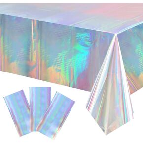 3 Pack Iridescence Plastic Tablecloths Sparkle Shiny Blue Disposable Laser Table Covers Holographic Foil 54 x 108 Inch Tablecloth for Birthday Bridal Wedding Christmas Party Decoration (3, Blue)