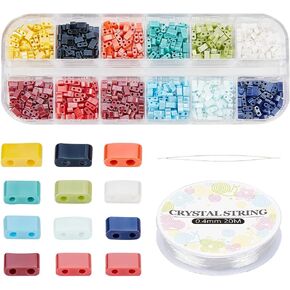 NBEADS About 468 Pcs 3 Sizes Tila Beads, 2-Hole Glass Seed Beads 3 Colors 1/4 Tila Beads Half Tila Beads 5x5mm/5x2mm/5×1mm Mini Japanese Glass Beads for Bracelet Necklace Earring Jewelry Making