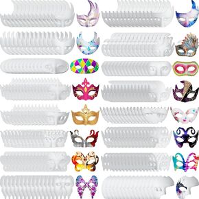 Poen 200 Pcs DIY White Masks Bulk, Paper Half Face Masquerade Masks with String Pulp Blank Paintable Masks Mardi Gras Mask for Halloween Cosplay Masquerade Party, 16 Styles in Kuwait