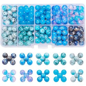 200pcs 10 Colors Crackle Lampwork Glass Beads 8mm Round Handcrafted Crackle Beads Crystal Beads for Jewelry Making Christmas Tree Ornament in Saudi Arabia