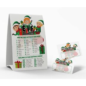 What's Your Elf Name Game، 1 علامة موضوع Elf و50 ملصقًا لبطاقة الاسم، ألعاب حفلات عيد الميلاد، لعبة عيد ميلاد للأطفال والكبار، لعبة نشاط للمكتب أو الفصل | JRKP044L in Kuwait
