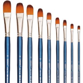 Dainayw Filbert Paint Brushes Set, 9 Pcs Professional Artist Brush for Acrylic Oil Watercolor Gouache Painting Long Handle Brushes Nylon Hair in Kuwait