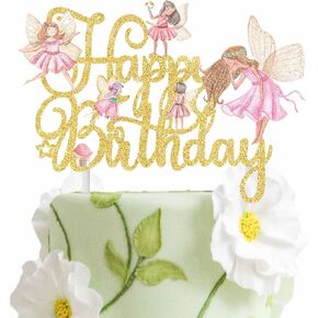 Fairy Party Cake Topper Fairy Birthday Cake Decoration Glitter Fairy Birthday Cake Picks Floral Fairies Party Decoration for Fairy Garden Baby Shower Supplies