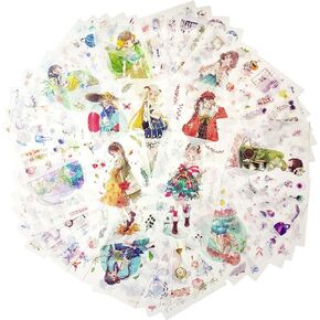 Washi Stickers for Journaling Scrapbooking - Cute Kawaii Decorative Aesthetic Girl People Decal Pack for Bullet Journals DIY Art Crafts Album Junk Journal Planners Calendars Card Making