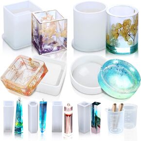 Resin Silicone Mold, Vindar 8 Pack Resin Art Molds Include Large Round, Large Square, Cylinder, Pendant, Silicone Molds for Concrete, DIY Coaster/Flower Pot/Pendant/Candle Soap Holder in Saudi Arabia