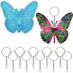 Butterfly Keychain Holographic Mold Pendant Resin Mold Epoxy Resin Casting Mold with 10 Key Rings Silicone Mold for DIY Crafts Jewelry Making Supplies (Pattern 1)