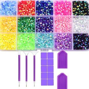 Transparent 17500PCS Flatback Rhinestones 15 Mixed Color Flat Back Gems Round Shape Crystals Rhinestones for Crafts Nail Face Art Shoes Diamond Painting (3mm17500PCS)