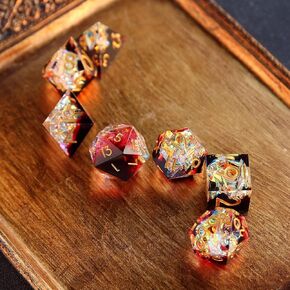 Resin DND Dice Set, Dungeons and Dragons Handmade Sharp Edge D&D Dice with Gifts Box 7 Piece Role Playing Dice TTRPG Table Games RPG Polyhedral Dice Set, D and D Dice D20 D12 D10 D% D8 D6 D4