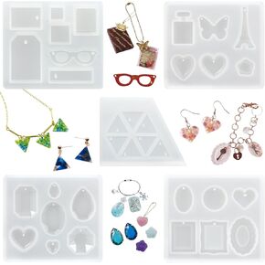 Funshowcase Jewelry Part Resin Epoxy Silicone Mold for Pendant Charm Keychain Crafting Projects 5-in-Set