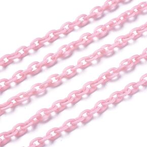 Pandahall 5 Strands 16"-16.9" Long Plastic Rolo Cable Chains 13x7-7.5x9.5mm Curb Chain Links for Glasses Lanyard Chains Jewelry Making (Pink)