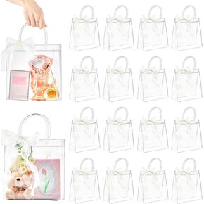 16 عبوة من اكياس الهدايا الشفافة مع مقبض من كليور، اكياس تغليف هدايا بلاستيكية من بلاستيك PVC قابلة لاعادة الاستخدام مع شريط، اكياس هدايا للحفلات للبيع بالتجزئة وهدايا الكريسماس وحفلات الزفاف وحفلات in Kuwait