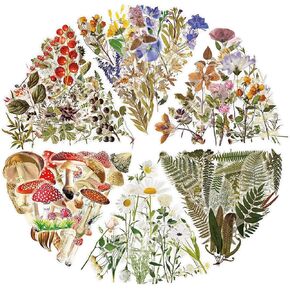 ملصقات يوميات عتيقة حزمة 240 قطعة، ملصق سجل القصاصات الجمالية النبات الطبيعية زهرة الفطر ملصق الفن رصاصة المجلات DIY ملصقا ، الزهور الجميلة الديكور ريترو الشارات in Kuwait