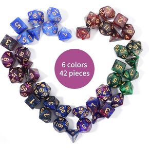 FLASHOWL Galaxy Dice Starry Sky مجموعة نرد متعدد السطوح ألعاب الطاولة النرد 6 مجموعات النرد 6 × 7 سلسلة يموت D20، D12، D10، D8، D6، D4 DND النرد DND RPG MTG ألوان مزدوجة، 6 ألوان تخفيف التوتر (42 قطعة) in Kuwait