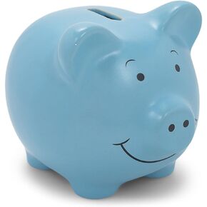 NAT & Jules Smiling Chubby Pig Matte Blue 7 x 5 Ceramic Coin Money Piggy Bank