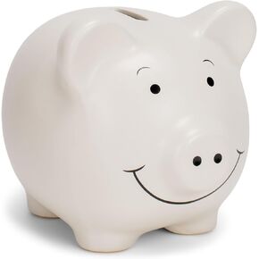 NAT & Jules Smiling Chubby Pig Matte Blue 7 x 5 Ceramic Coin Money Piggy Bank