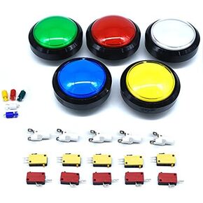 Arcity 5 Pcs 100mm Arcade Push Button LED Dome Illuminated 4 Inches Convex with Microswitch for Jamma MAME Pop'n Music Game Machine Cabinet Console 5 Colors New, Multicolored, HY-SHANL108-1