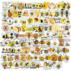 100 Pcs Honey Bee Stickers, Cute Bee Stickers Decals, Yellow Vinyl Waterproof Stickers for Water Bottles, Laptop, Package, Luggage, Skateboard, Guitar
