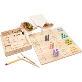 Twefex Montessori Counting Toys for Toddlers | 3 in 1 Wooden Peg Board and Montessori Counting Beads Math Toys for Kids Age 3 4 5 | Toddler Wooden Number Learning Montessori Toys