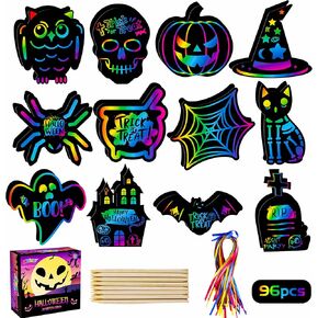 MGparty Halloween Crafts for Kids, 48PCS Rainbow Scratch Art Cards Kit in Kuwait