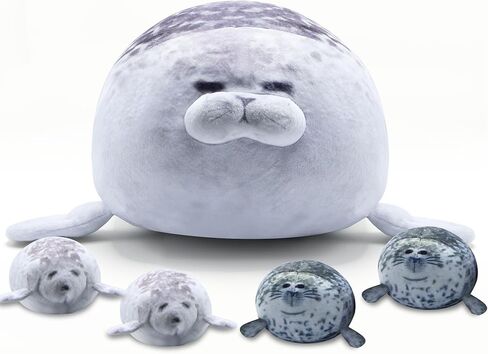 وسادة فخمة من BRAUDREW Chubby Seal مع 4 أطفال محبوبين في بطنها، لعبة حيوانات محشوة على شكل المحيط للأطفال من BRAUDREW in Kuwait