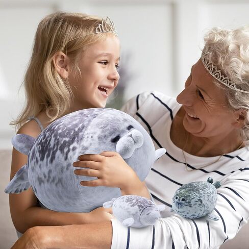 وسادة فخمة من BRAUDREW Chubby Seal مع 4 أطفال محبوبين في بطنها، لعبة حيوانات محشوة على شكل المحيط للأطفال من BRAUDREW in Kuwait