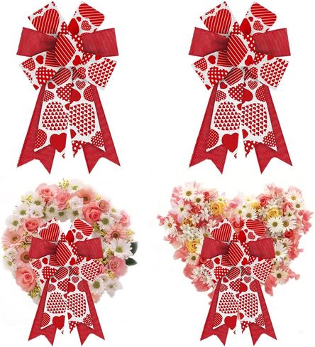 abtols 2pcs أقواس عيد الحب لإكليل الزهور، أقواس إكليل القلب الأحمر، أقواس حب عيد الحب للباب الأمامي، زخرفة الخيش الرومانسية للزفاف، أقواس علوية للشجرة للديكور الداخلي والخارجي للذكرى السنوية in Kuwait