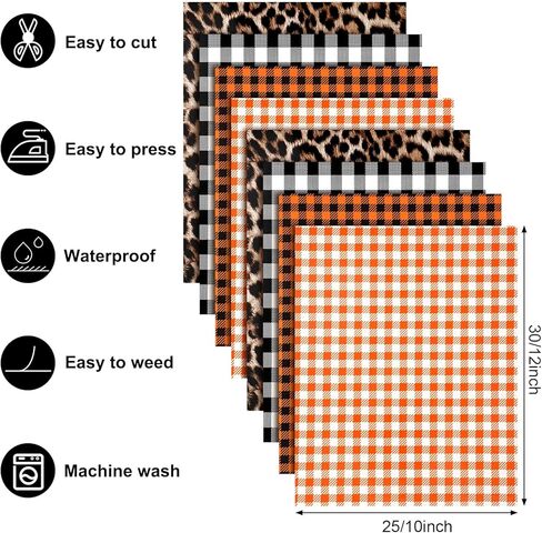 8 ورقات منقوشة بالكي على الفينيل منقوشة بجاموس الهالوين HTV الخريف متنوعة بنمط الفهد، حديد على الفينيل لحفلات الهالوين التنكرية مع نمط الخفافيش اليقطين 12 × 10 بوصة (أحمر، أبيض-أسود، برتقالي، ليوبارد) in Kuwait