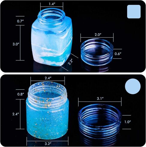 NiArt Epoxy Resin Casting Soft Silicone Mold Wide Mouth Screw-On Cap Bottles (Cuboid+Straight-Sided Cylinder), DIY Art Craft Multipurpose Home Lid Storage Container Jewelry Jar Holiday Decoration in Kuwait