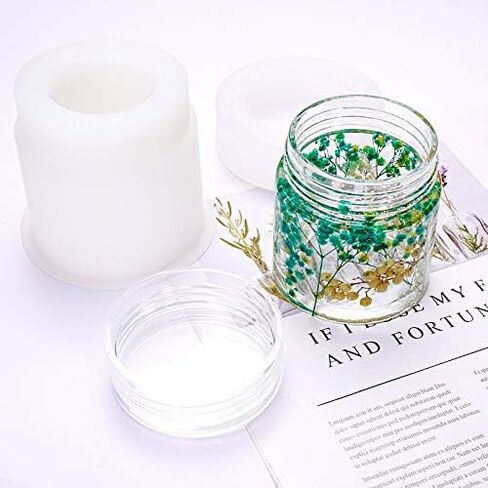 NiArt Epoxy Resin Casting Soft Silicone Mold Wide Mouth Screw-On Cap Bottles (Cuboid+Straight-Sided Cylinder), DIY Art Craft Multipurpose Home Lid Storage Container Jewelry Jar Holiday Decoration in Kuwait