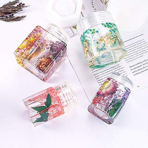 NiArt Epoxy Resin Casting Soft Silicone Mold Wide Mouth Screw-On Cap Bottles (Cuboid+Straight-Sided Cylinder), DIY Art Craft Multipurpose Home Lid Storage Container Jewelry Jar Holiday Decoration in Kuwait