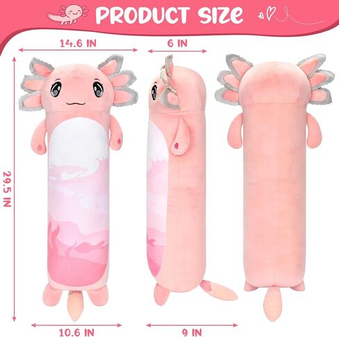 Drehth 29 Inch Long Axolotl Plush Body Pillow Cute Axolotl Stuffed Animal Toys Soft Cuddle Pillow Axolotl Plushie Gifts for Kids Adults Girls in Saudi Arabia