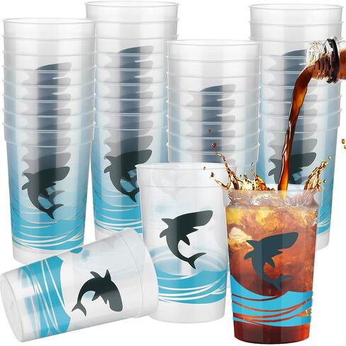 Bokon Shark Cups 12 Oz Ocean Reusable Plastic Stadium Cup Shark Party Favors Cups Plastic Kids Cups for Shark Themed Birthday Party Supplies Decorations Adults Kids (24 Pcs) in Saudi Arabia