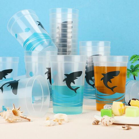 Bokon Shark Cups 12 Oz Ocean Reusable Plastic Stadium Cup Shark Party Favors Cups Plastic Kids Cups for Shark Themed Birthday Party Supplies Decorations Adults Kids (24 Pcs) in Saudi Arabia