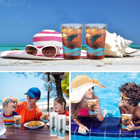 Bokon Shark Cups 12 Oz Ocean Reusable Plastic Stadium Cup Shark Party Favors Cups Plastic Kids Cups for Shark Themed Birthday Party Supplies Decorations Adults Kids (24 Pcs) in Saudi Arabia