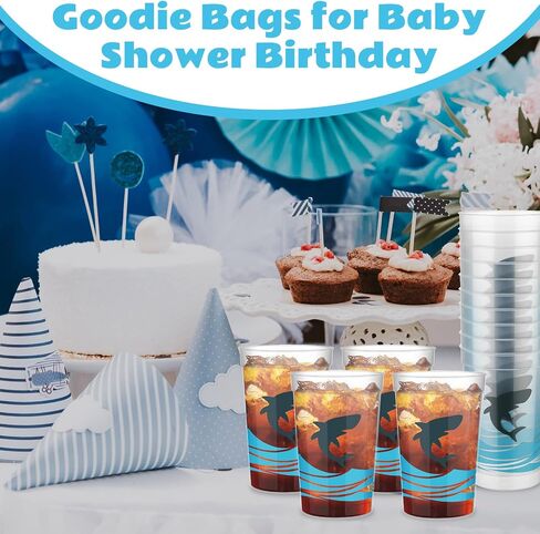 Bokon Shark Cups 12 Oz Ocean Reusable Plastic Stadium Cup Shark Party Favors Cups Plastic Kids Cups for Shark Themed Birthday Party Supplies Decorations Adults Kids (24 Pcs) in Saudi Arabia