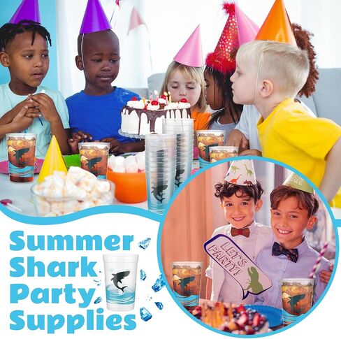 Bokon Shark Cups 12 Oz Ocean Reusable Plastic Stadium Cup Shark Party Favors Cups Plastic Kids Cups for Shark Themed Birthday Party Supplies Decorations Adults Kids (24 Pcs) in Saudi Arabia