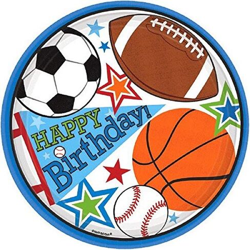 Multi-Sports Ball Birthday Round Plates, 7" (8-Pack) - Multicolored Sports-Themed Tableware, Perfect for Birthday Parties and Events in Saudi Arabia